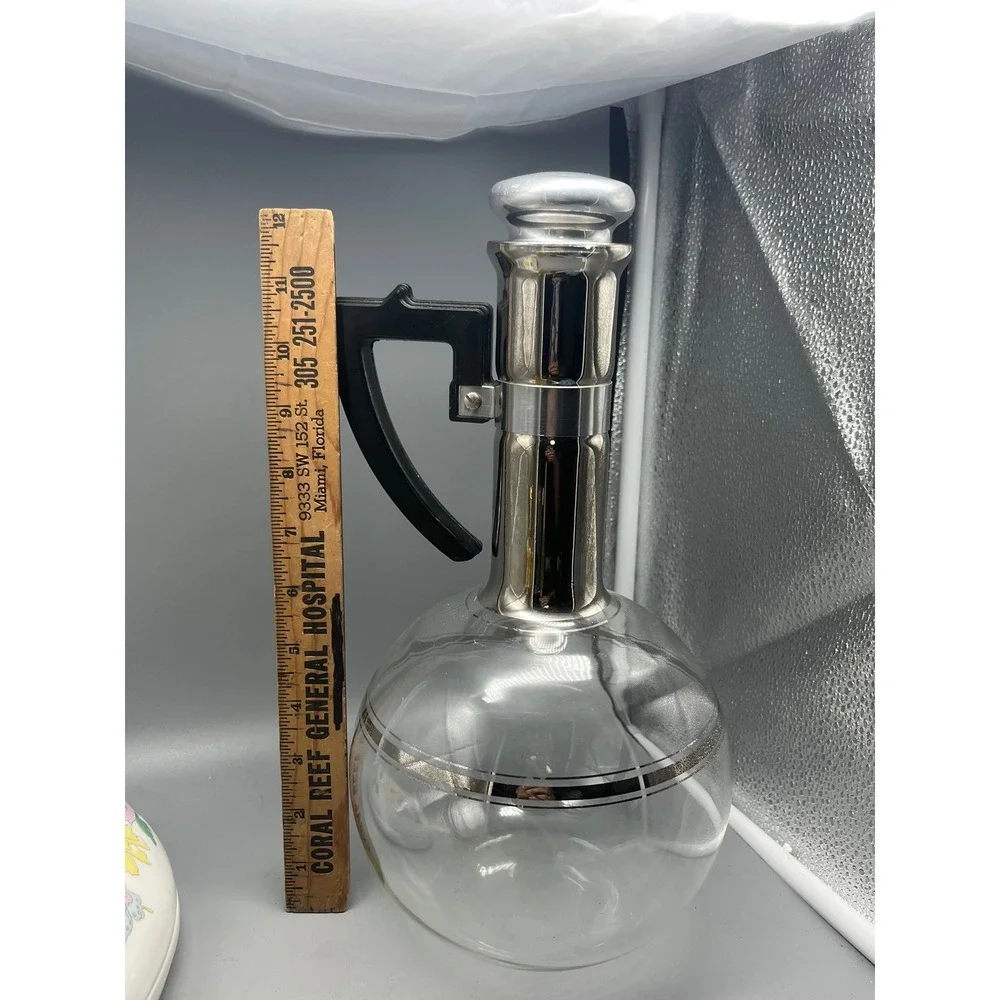 Vtg Mid-Century Glass‎ Beverage Decanter Hot or cold Cork Stopper Mirrored Neck